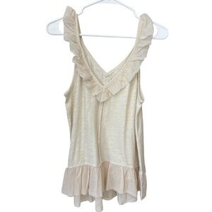 American Eagle Ruffle Tank Top Tunic Women’s Small Cream Flutter Sleeve Boho NWT